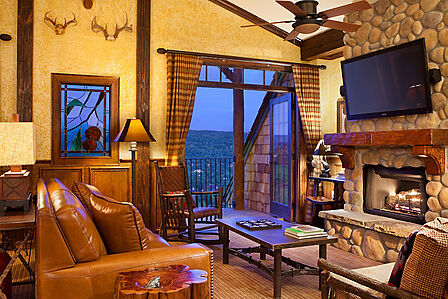 Sample living area with fireplace