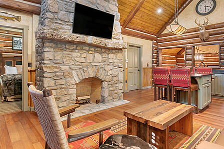 Sample living area with fireplace