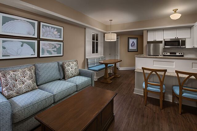 Living area in one- and two-bedroom villas