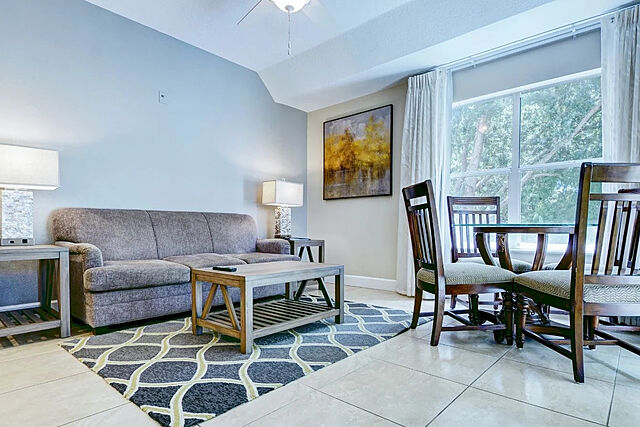 Sample living area in one- and three-bedroom units 