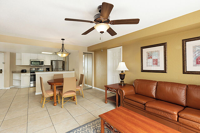 Sample living area in one- and two-bedroom villas