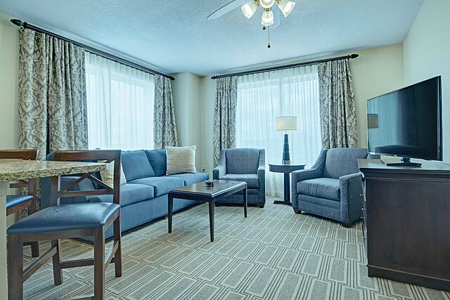 Living area in one- and two-bedroom suites