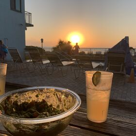 Dinner by in the tiki hut by the hot tub