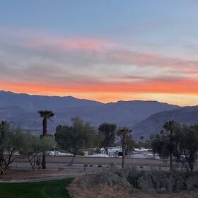 Sunset and mountain view from deck