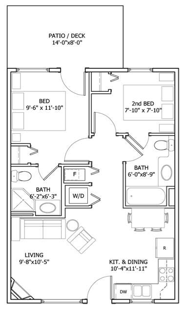 Fall River Village - A Resort Community - 628 sq. ft. Unit Floor Plan
