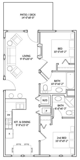 Fall River Village - A Resort Community - 753 sq. ft. Unit Floor Plan