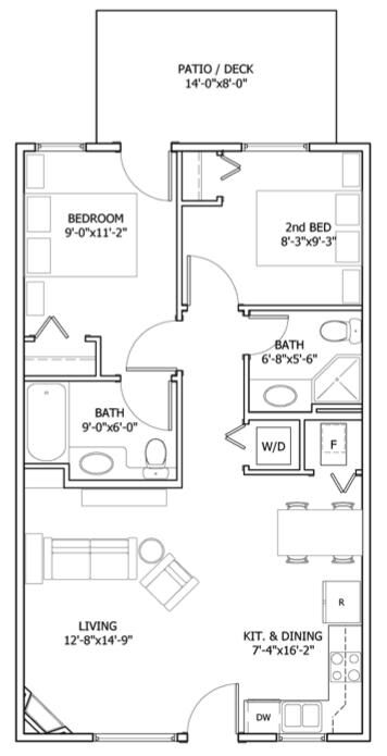 Fall River Village - A Resort Community - 753 sq. ft. Unit Floor Plan