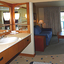 First Cabin Club — Living Area and Bathroom
