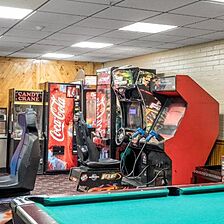Game room in basement of building