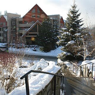 Whistler Vacation Club at Lake Placid Lodge &mdash; Stairway to Plaza and Gondola across from Lobby