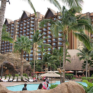 Aulani, a Disney Resort & Spa &mdash; Pool Area With Loungers and Umbrellas