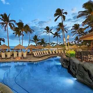 Marriott's Ko Olina Beach Club — Pool With Loungers and Umbrellas near Poolside Restaurant and Bar