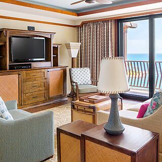 Aulani, a Disney Resort & Spa &mdash; Sample Living Area With Attached Balcony