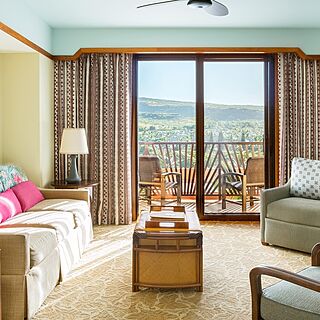 Aulani, a Disney Resort & Spa &mdash; Sample Living Area With Attached Balcony