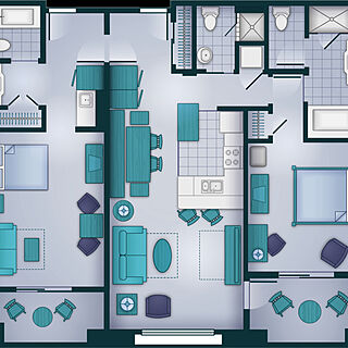 The Villas at Disney's Grand Californian Hotel & Spa — Two-bedroom Lock-off Villa Floorplan
