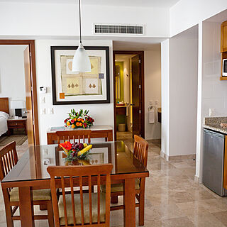 Mayan Palace Mazatlan — Living area and partial kitchen in one- and two-bedroom suites