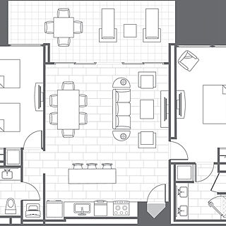Marriott's Crystal Shores — Typical 2 Bedroom Floorplan for Poolside Villa on floors 6-15 Floorplan