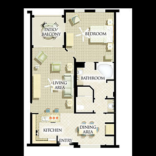 Harborside Resort at Atlantis &mdash; 1 Bedroom Premium Villa (Larger Unit) Floorplan