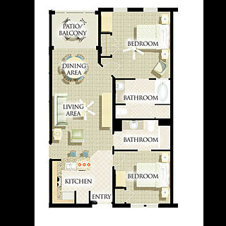 Harborside Resort at Atlantis &mdash; 2 Bedroom Deluxe Villa Floorplan