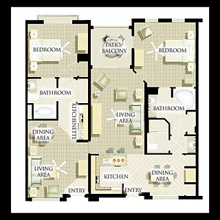 Harborside Resort at Atlantis — 2 Bedroom Premium (Lock-off) Villa Floorplan