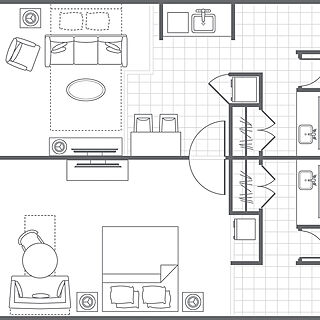 Marriott's Kauai Beach Club — 1 Bedroom Villa (2 Bathrooms, King or Doubles) Floorplan