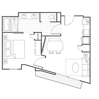 Marriott Vacation Club, Waikiki — One-bedroom suite (king) floorplan