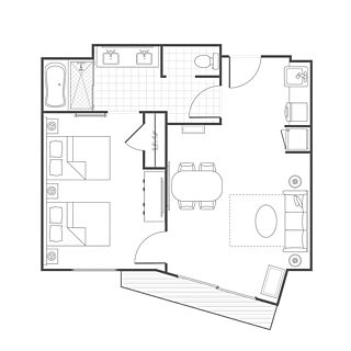 Marriott Vacation Club, Waikiki — One-bedroom suite (doubles) floorplan
