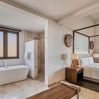 Live Aqua Private Residences Los Cabos — Sample Bedroom and Bathroom