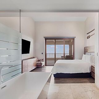 Live Aqua Private Residences Los Cabos — Sample Bedroom and Bathroom